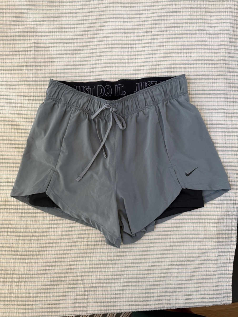 Nike Women's Light Gray 2-in-1 Athletic Shorts with Black Liner